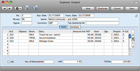 Expenses in project management tool
