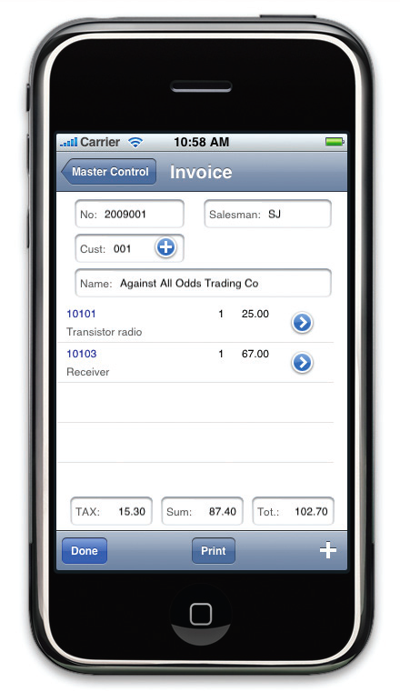 Retail POS software solution by Hansaworld on Iphone